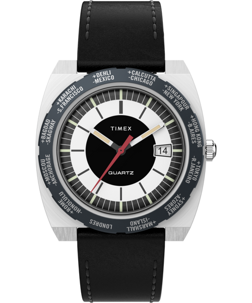 Timex World Time 1972 Reissue 39mm Leather Strap Watch