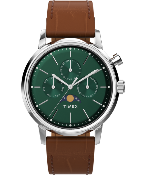 Marlin® Moon Phase 40mm Leather Strap Watch