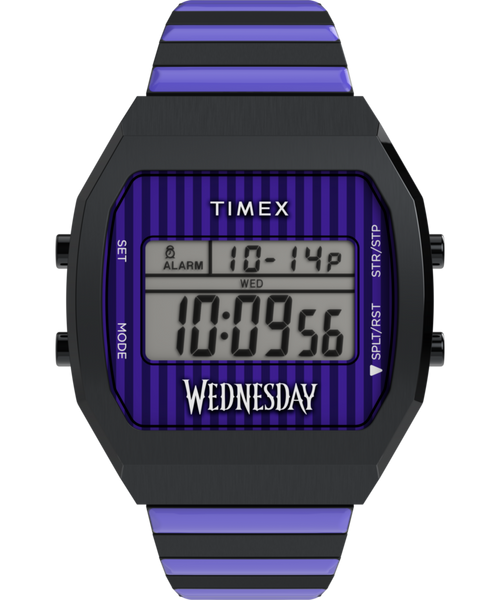 Timex x Wednesday T80 36mm Stainless Steel Black and Purple Expansion Band Watch