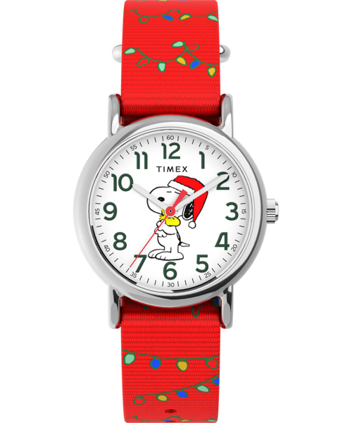 Peanuts® x Timex Weekender Snoopy Santa Hat 31mm Fabric Strap Watch
