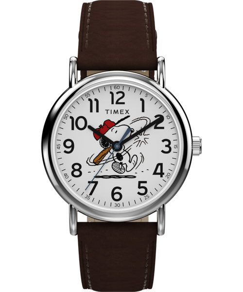 Peanuts® x Timex Weekender Baseball 38mm Leather Strap Watch