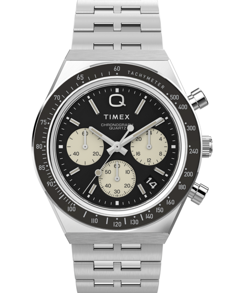 Q Timex Chronograph 40mm Stainless Steel Bracelet Watch
