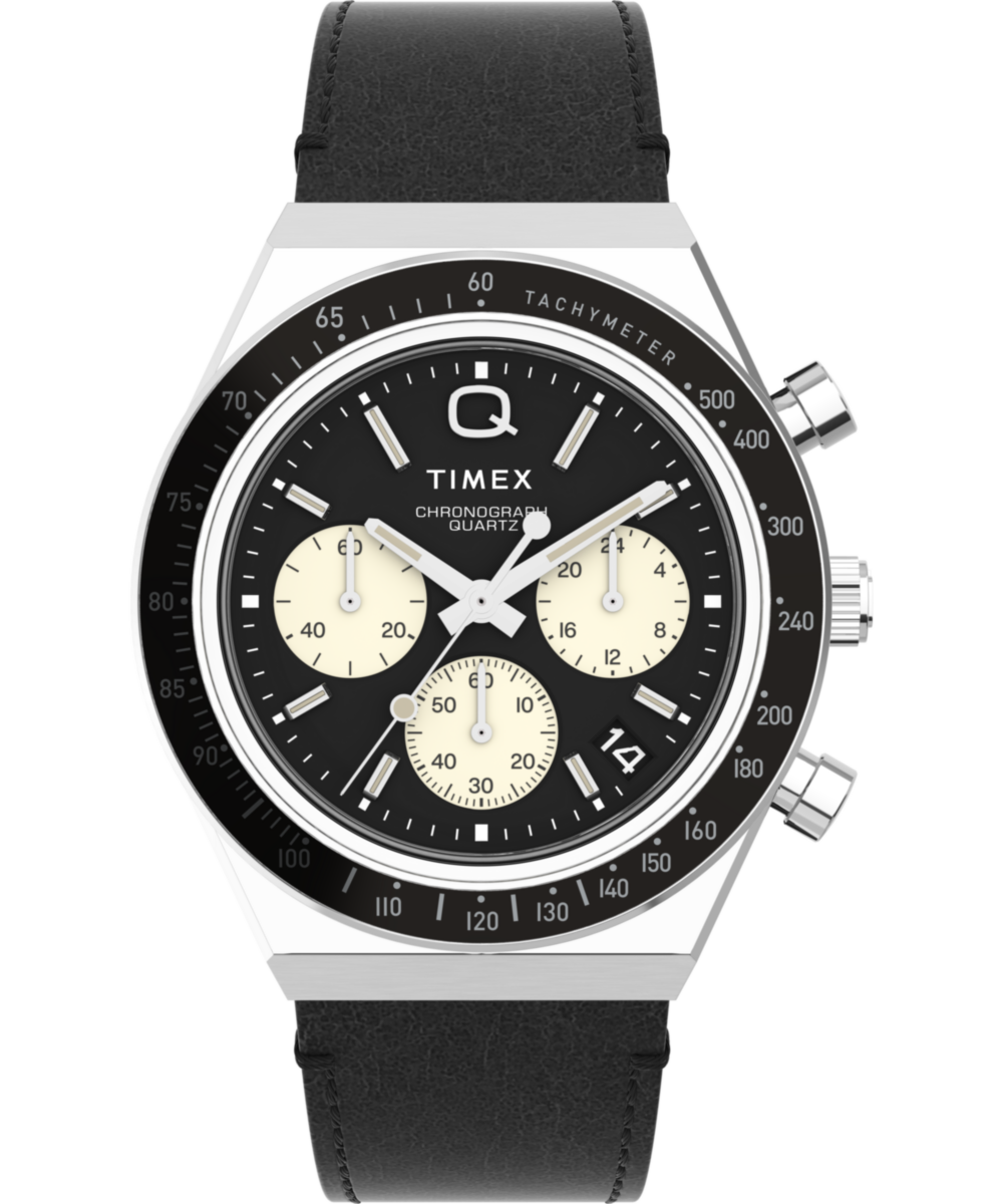Q Timex Chronograph 40mm Leather Strap Watch
