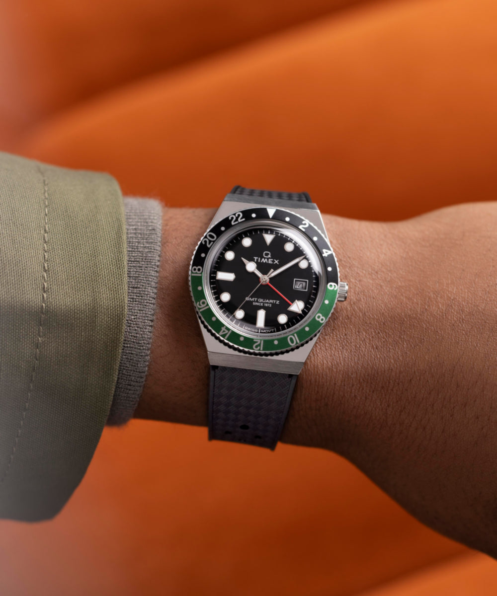 Q Timex® GMT 38mm Synthetic Rubber Strap Watch