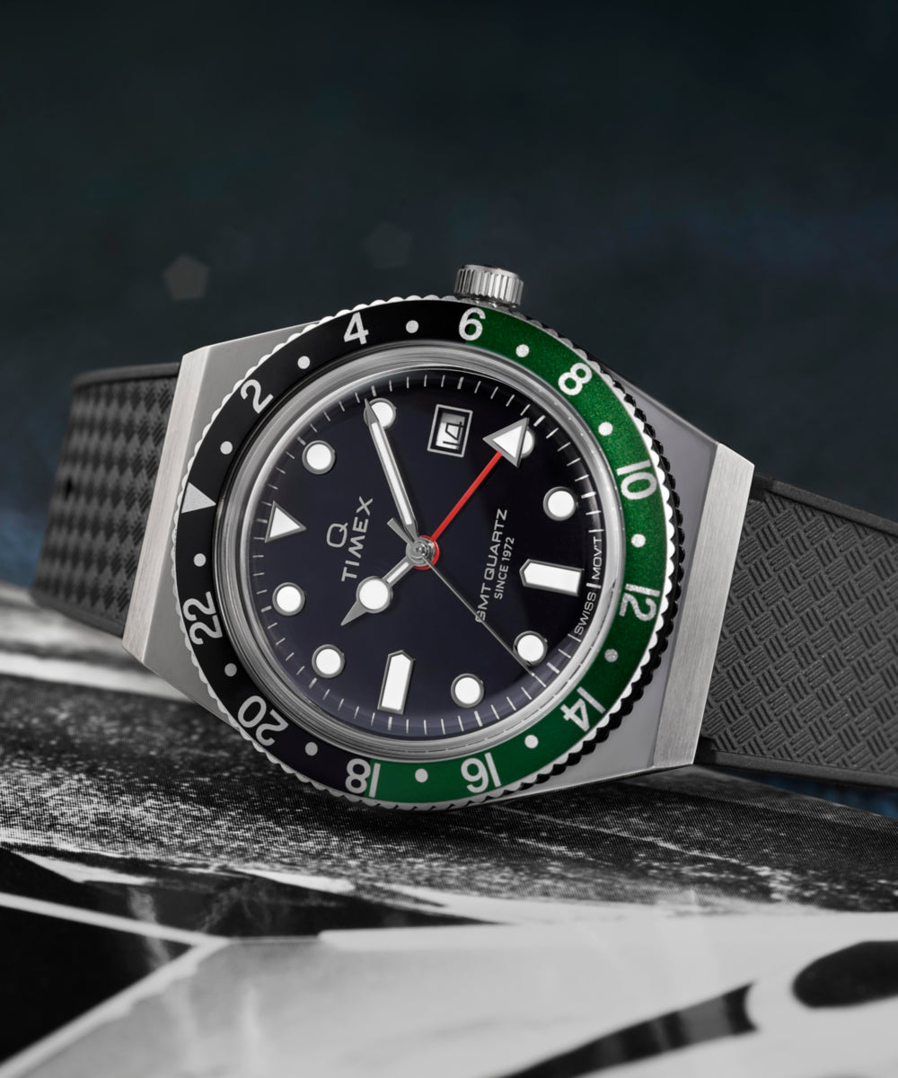 Q Timex® GMT 38mm Synthetic Rubber Strap Watch