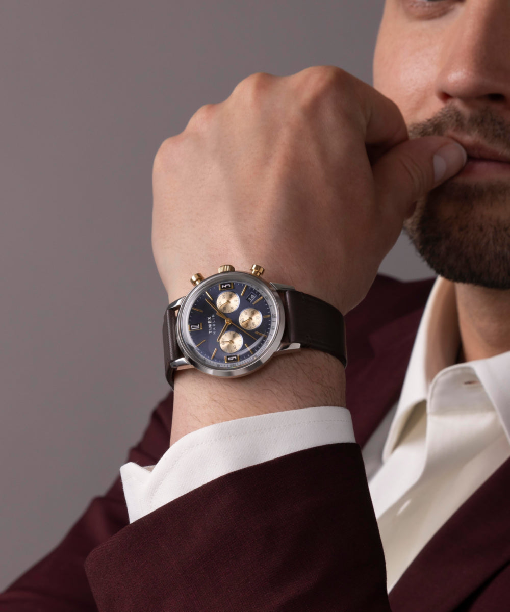 Marlin® Chronograph Tachymeter 40mm Leather Strap Watch
