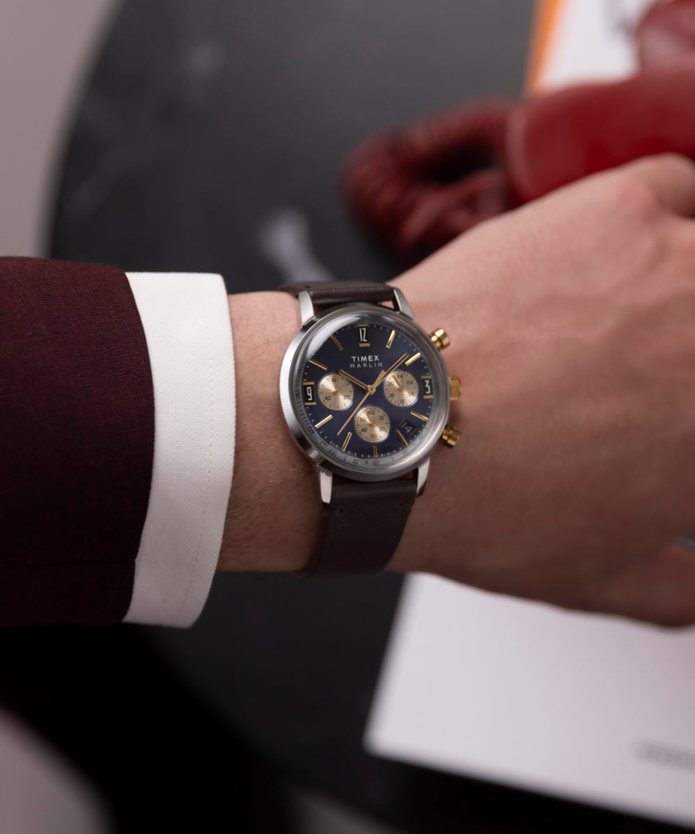 Marlin® Chronograph Tachymeter 40mm Leather Strap Watch