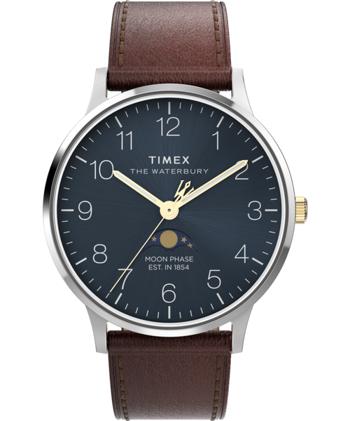 Waterbury Classic Moon Phase 40mm Leather Strap Watch
