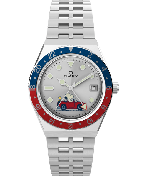 Peanuts® x Q Timex® GMT 38mm Stainless Steel Bracelet Watch