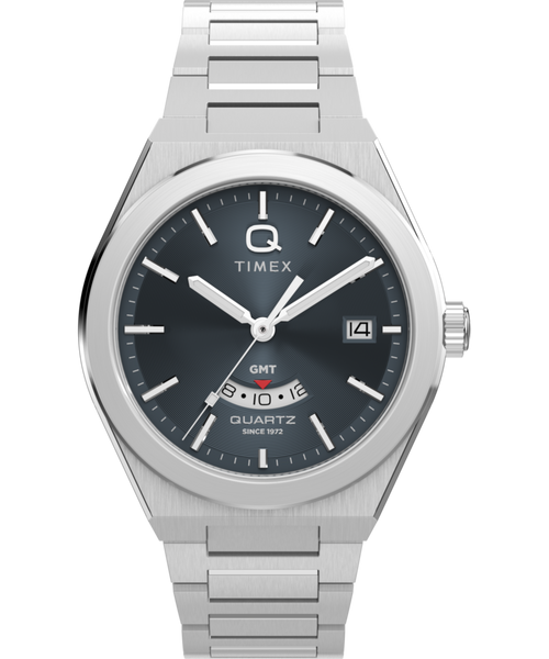 Q Timex® Continental GMT 39mm Stainless Steel Bracelet Watch