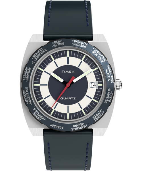 Q Timex® 1972 World Time 39mm Leather Strap Watch