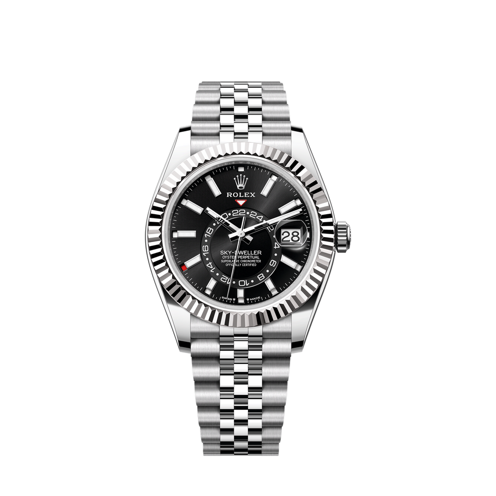 Sky-Dweller, 42mm, Oystersteel and 18k White Gold, Black, Jubilee