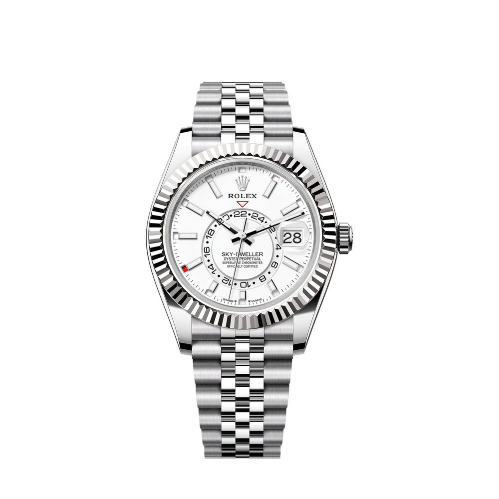 Sky-Dweller, 42mm, Oystersteel and 18k White Gold, White, Jubilee