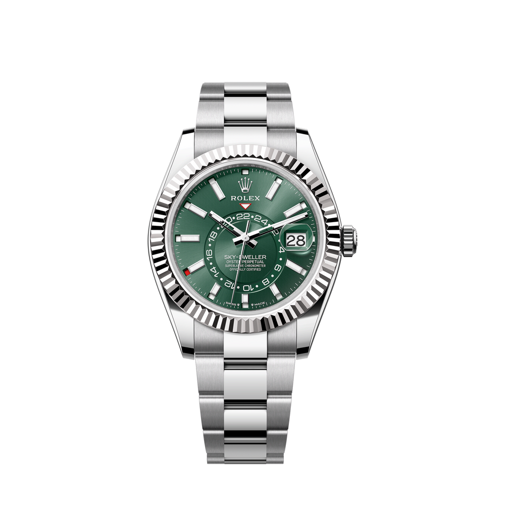 Sky-Dweller, 42mm, Oystersteel and 18k White Gold, Green, Oyster