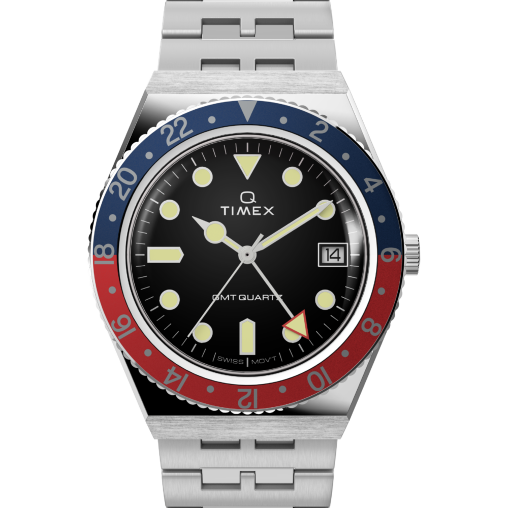 Q Timex GMT 38mm Stainless Steel Bracelet Watch