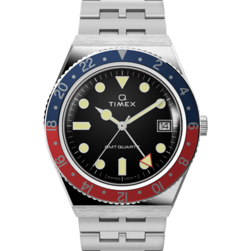 Q Timex GMT 38mm Stainless Steel Bracelet Watch