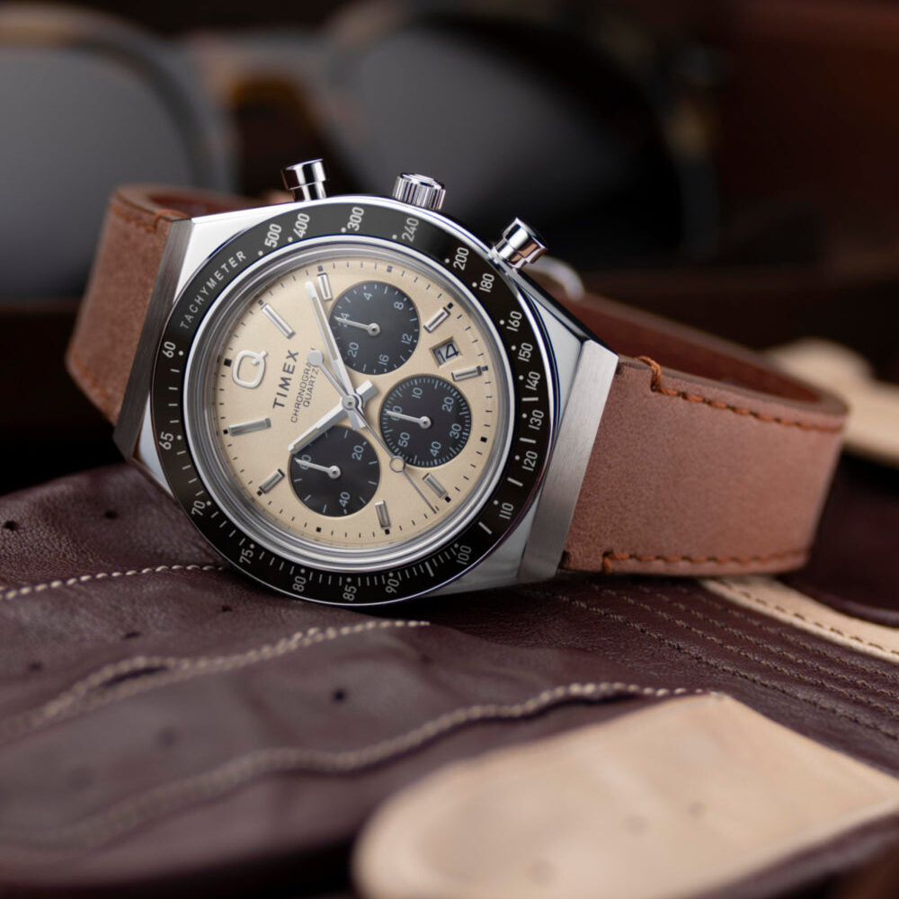 Q Timex Chronograph 40mm Leather Strap Watch