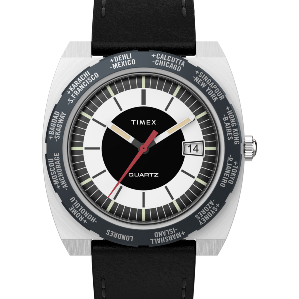 Timex World Time 1972 Reissue 39mm Leather Strap Watch