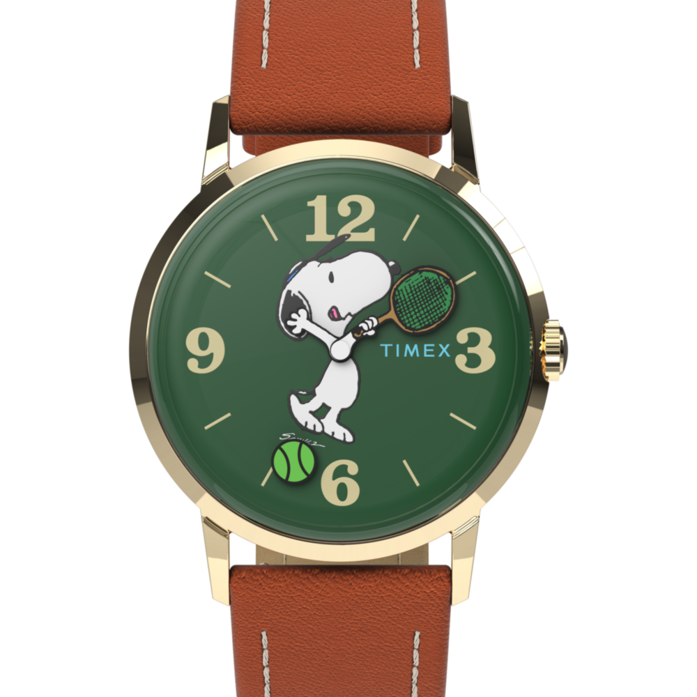 Peanuts® x Timex Marlin® Hand-Wound Snoopy Tennis 34mm Leather Strap Watch
