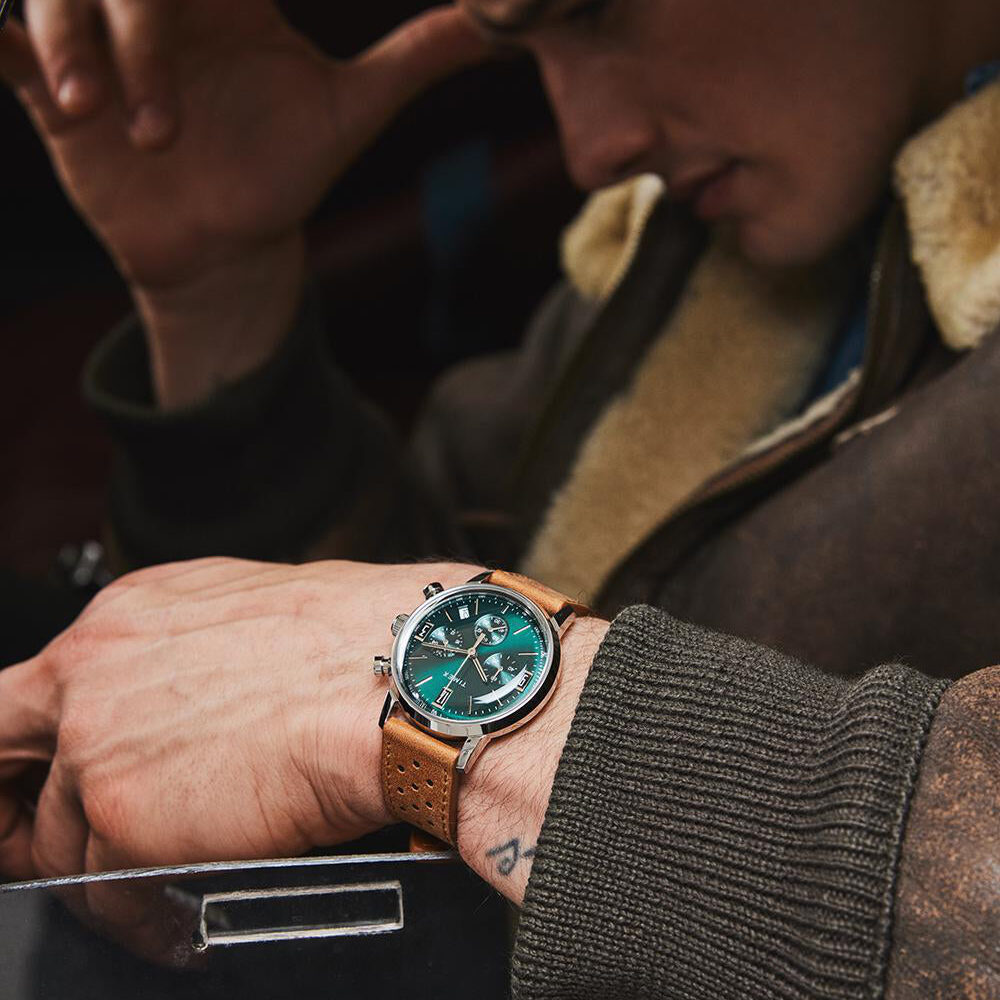 Marlin® Chronograph Tachymeter 40mm Leather Strap Watch