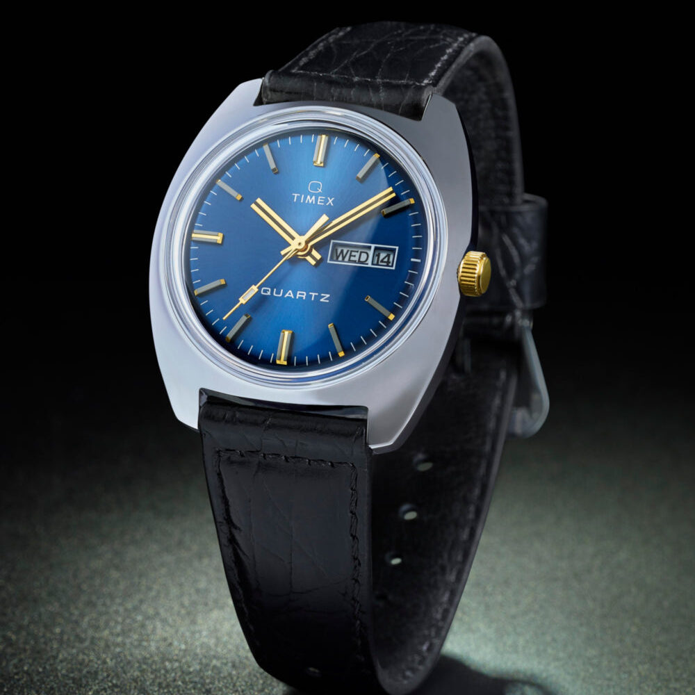 Q Timex® 1978 Day/Date 37.5mm Leather Strap Watch