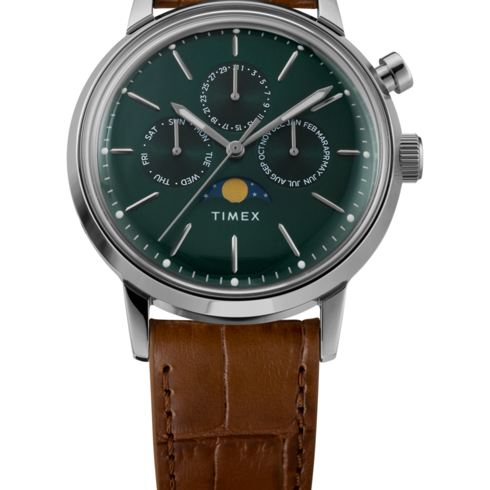 Marlin® Moon Phase 40mm Leather Strap Watch