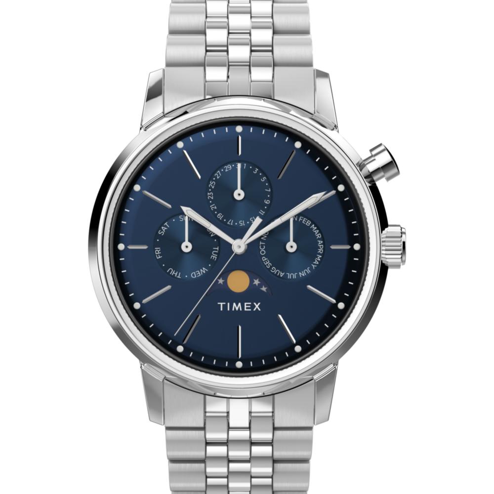 Marlin® Moon Phase 40mm Stainless Steel Bracelet Watch