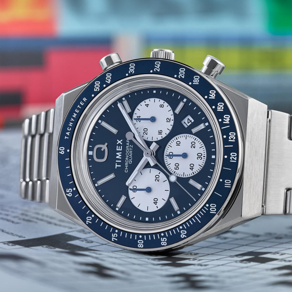 Q Timex Chronograph 40mm Stainless Steel Bracelet Watch