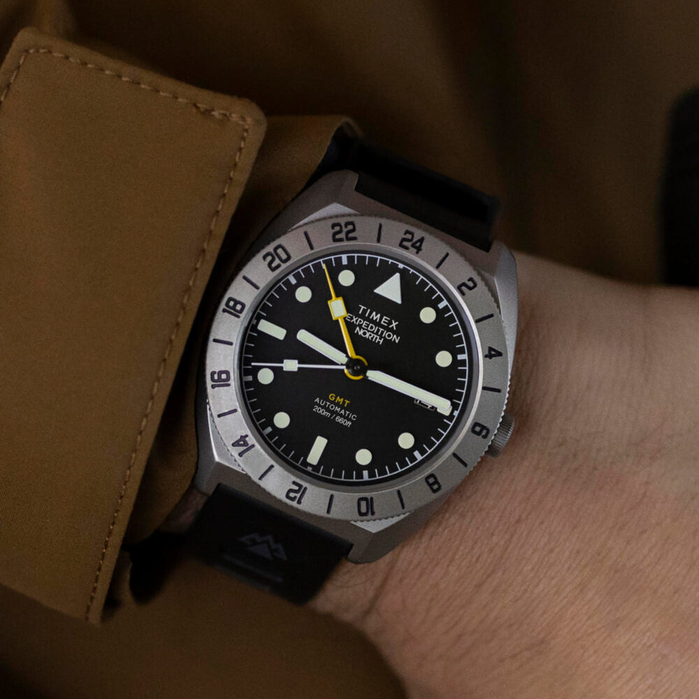 Expedition® Pioneer Titanium Automatic GMT 41mm Silicone Strap Watch