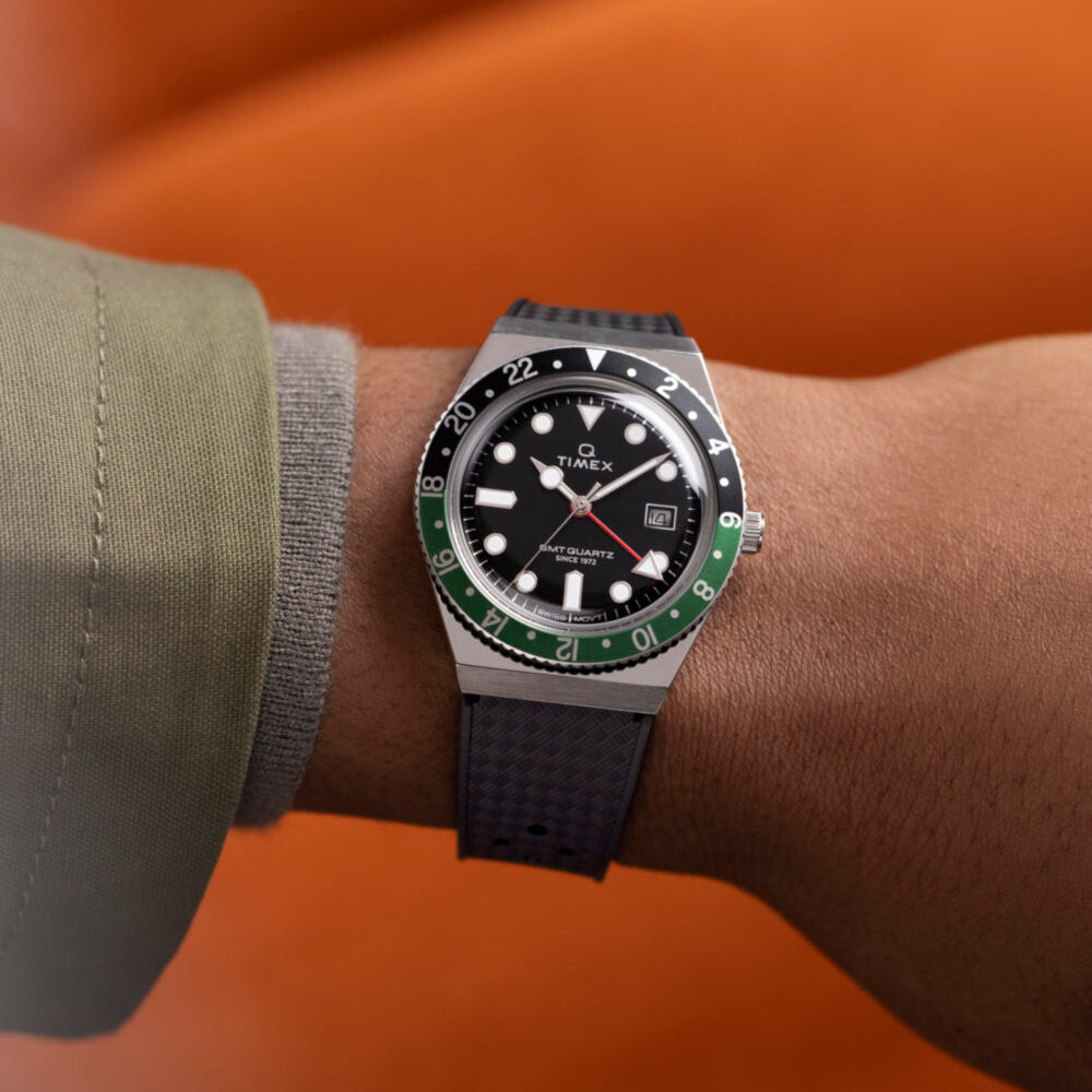 Q Timex® GMT 38mm Synthetic Rubber Strap Watch