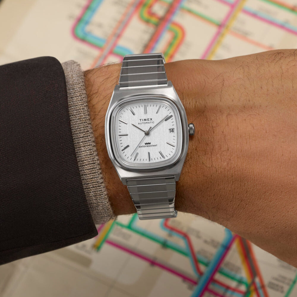 Timex® Automatic 1983 E Line Reissue 34mm Stainless Steel Expansion Band Watch