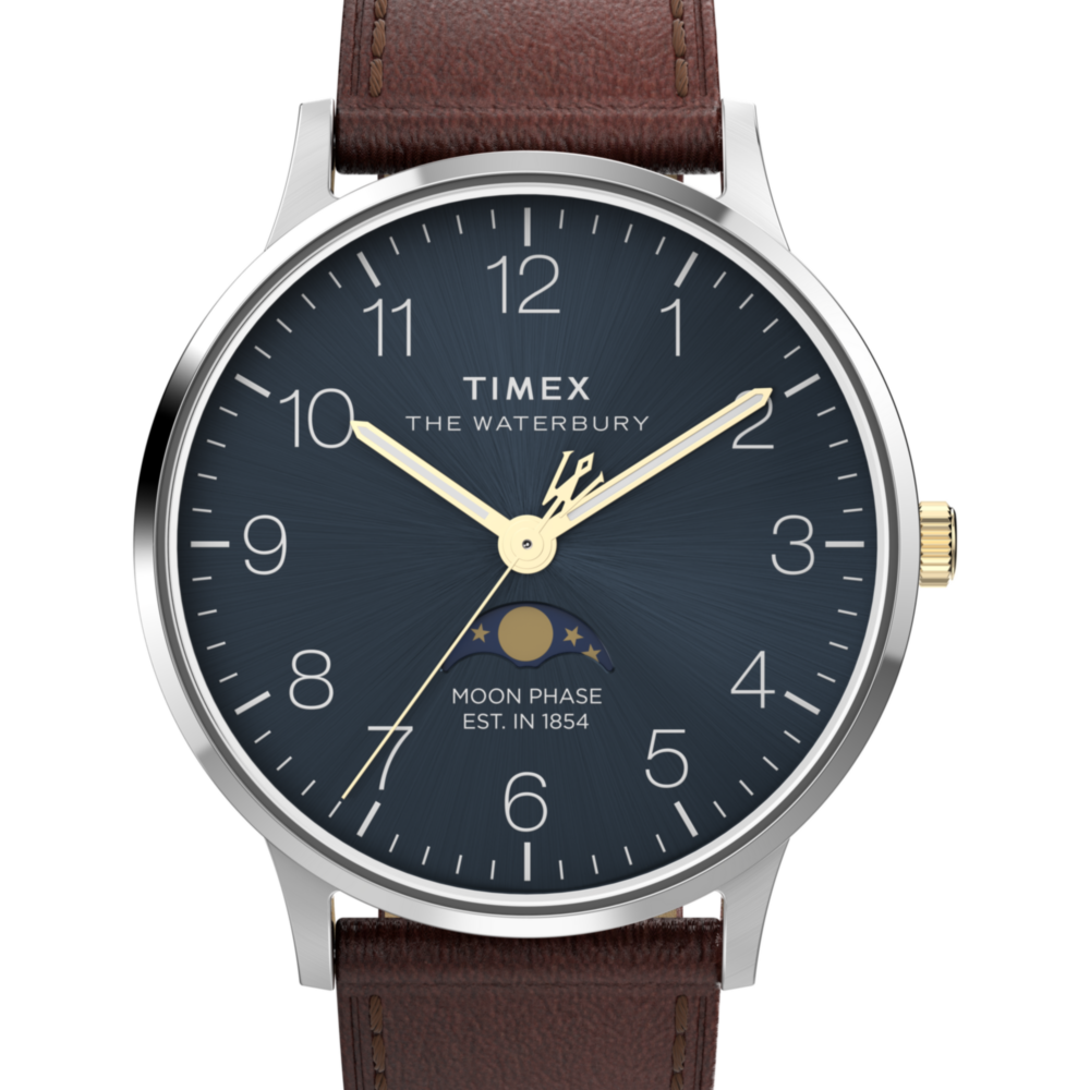 Waterbury Classic Moon Phase 40mm Leather Strap Watch