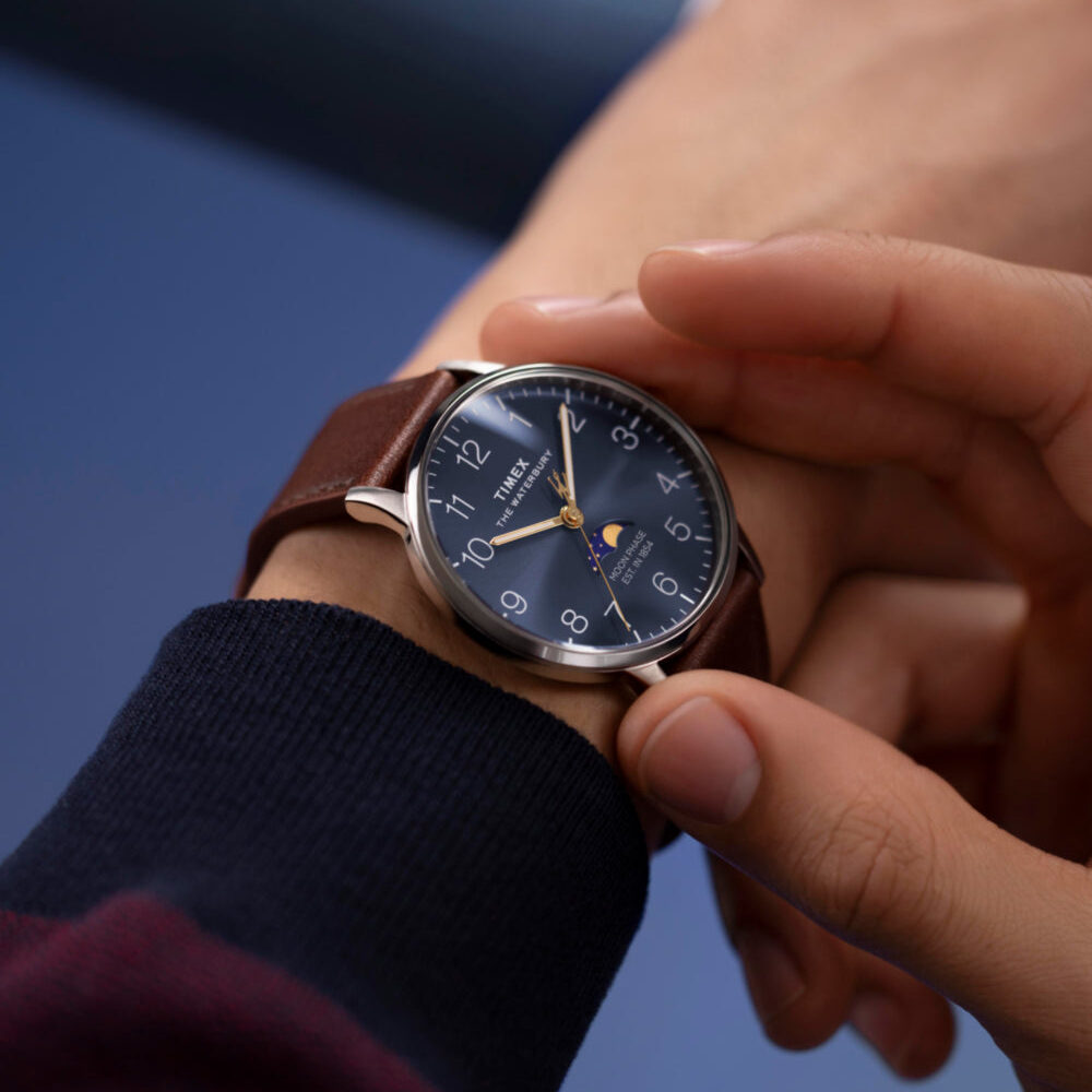 Waterbury Classic Moon Phase 40mm Leather Strap Watch
