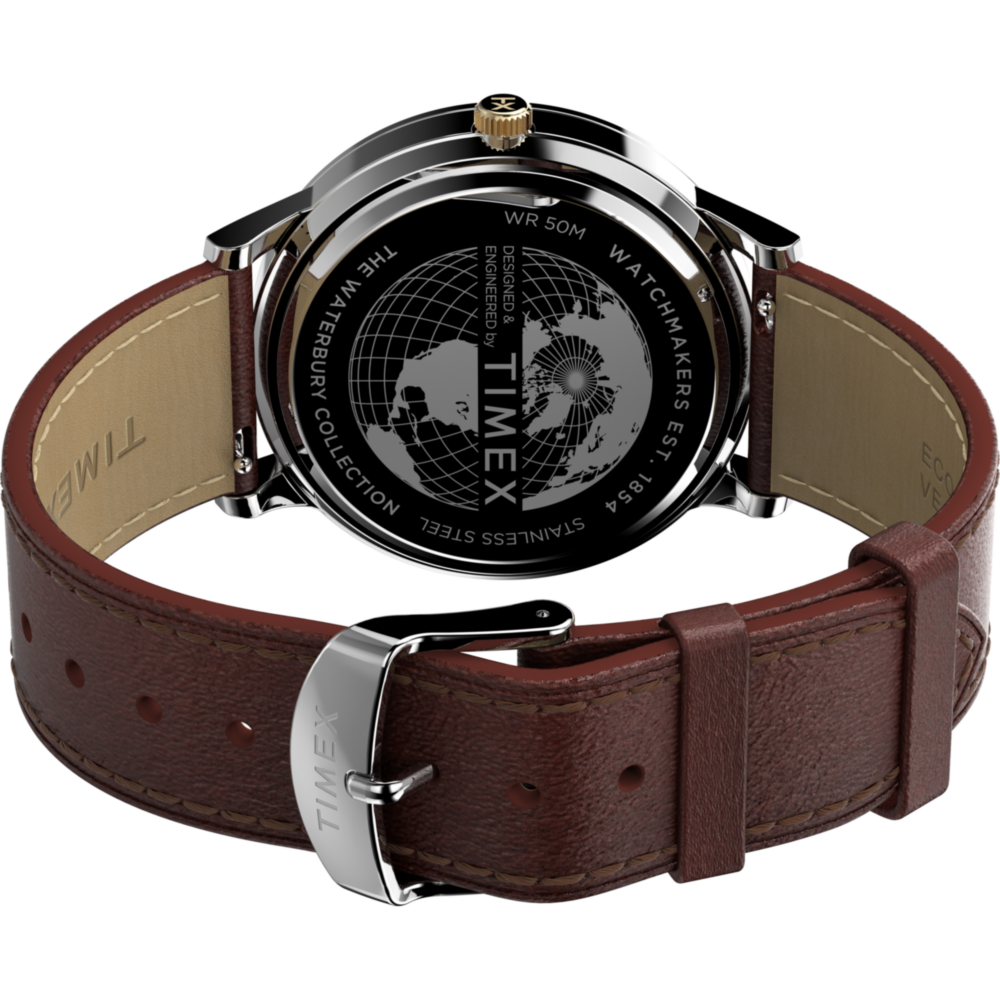 Waterbury Classic Moon Phase 40mm Leather Strap Watch