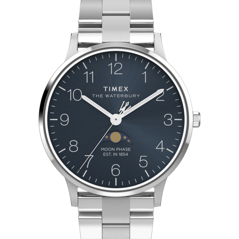 Waterbury Classic Moon Phase 40mm Stainless Steel Bracelet Watch