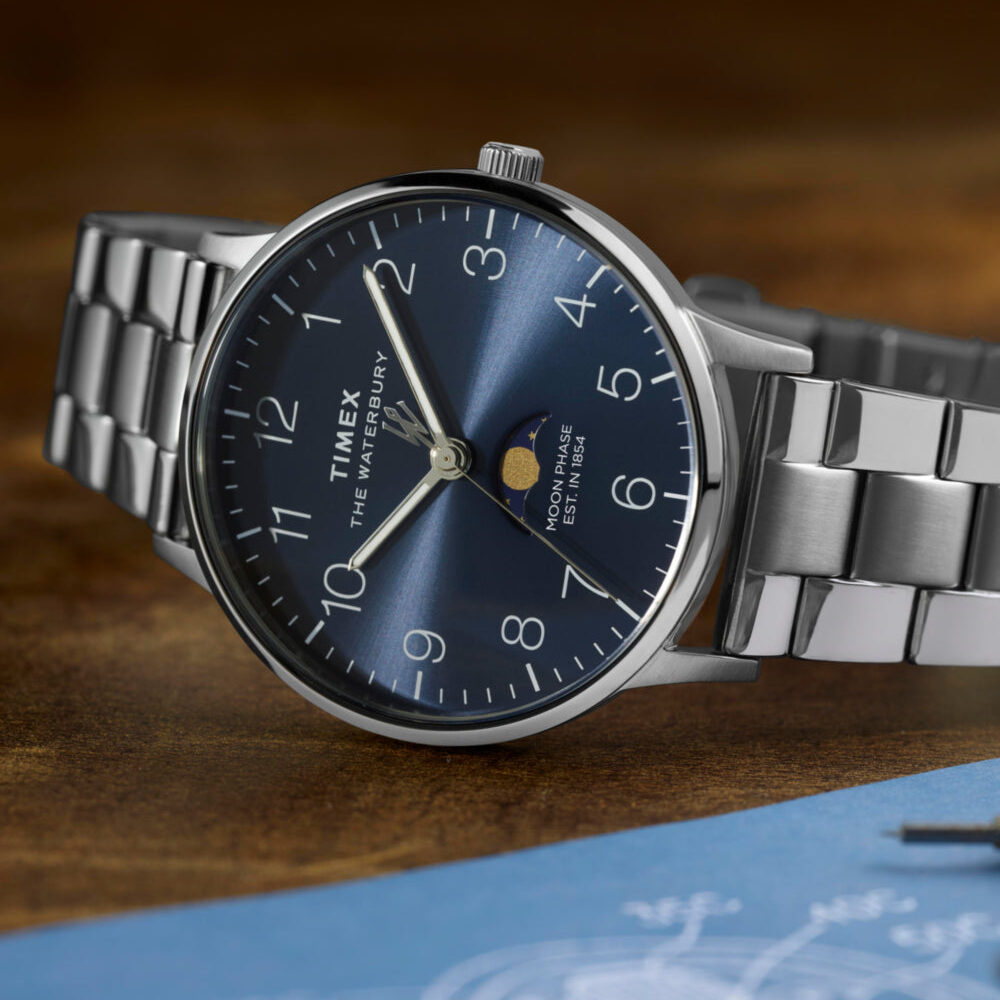Waterbury Classic Moon Phase 40mm Stainless Steel Bracelet Watch