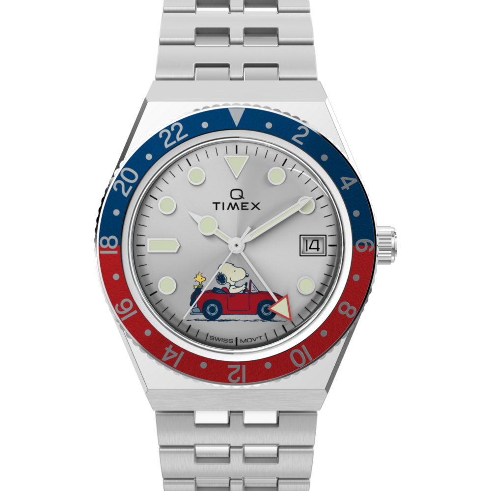 Peanuts® x Q Timex® GMT 38mm Stainless Steel Bracelet Watch