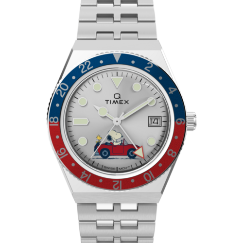 Peanuts® x Q Timex® GMT 38mm Stainless Steel Bracelet Watch
