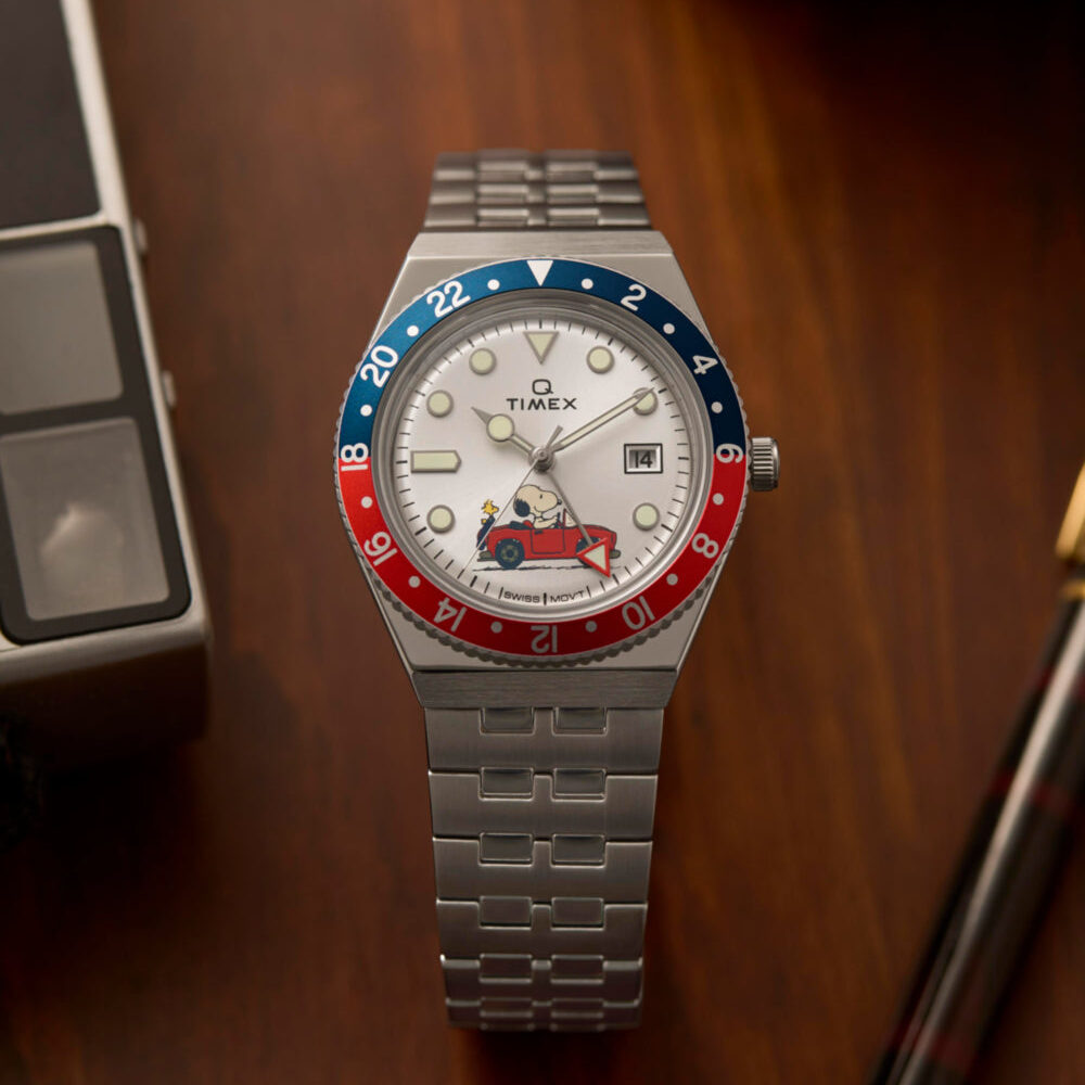 Peanuts® x Q Timex® GMT 38mm Stainless Steel Bracelet Watch
