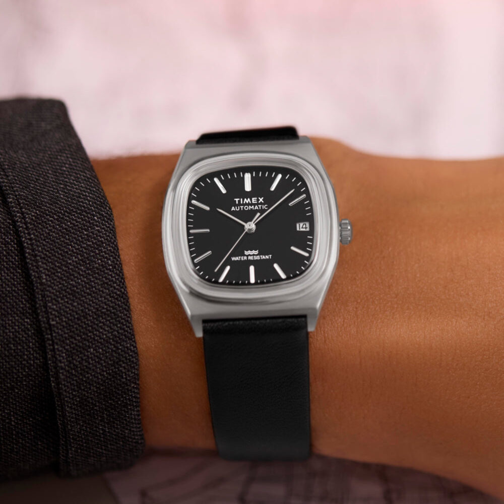 Timex® Automatic 1983 E Line 34mm Leather Strap Watch