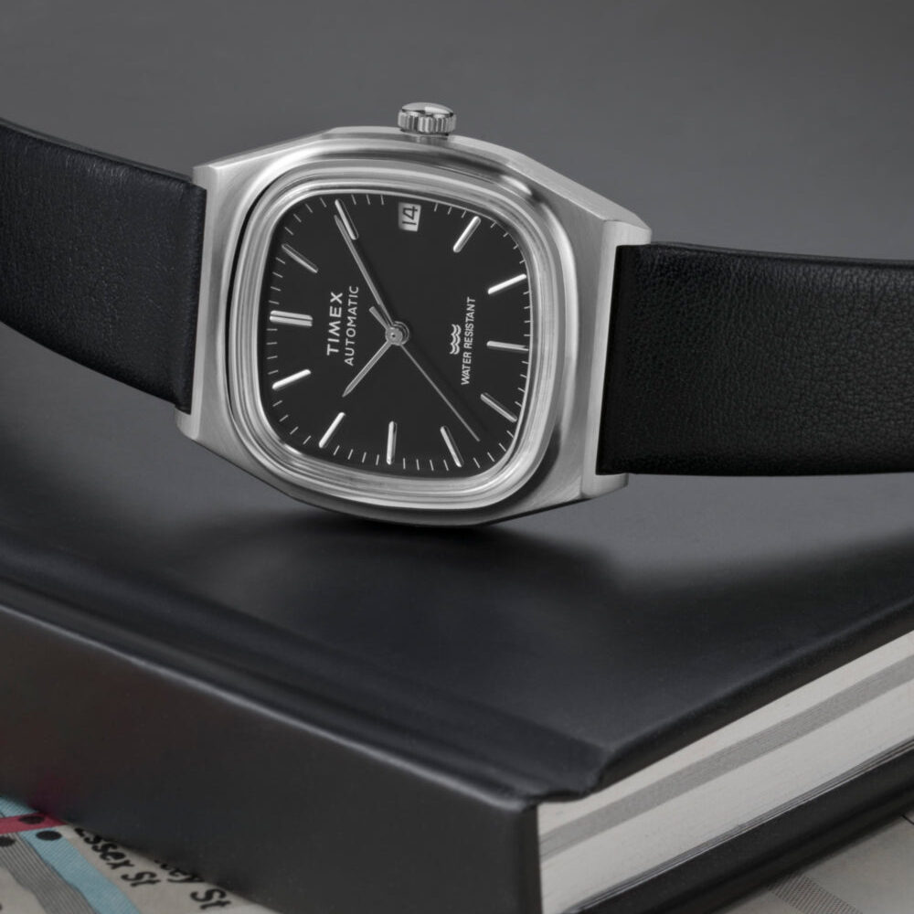 Timex® Automatic 1983 E Line 34mm Leather Strap Watch