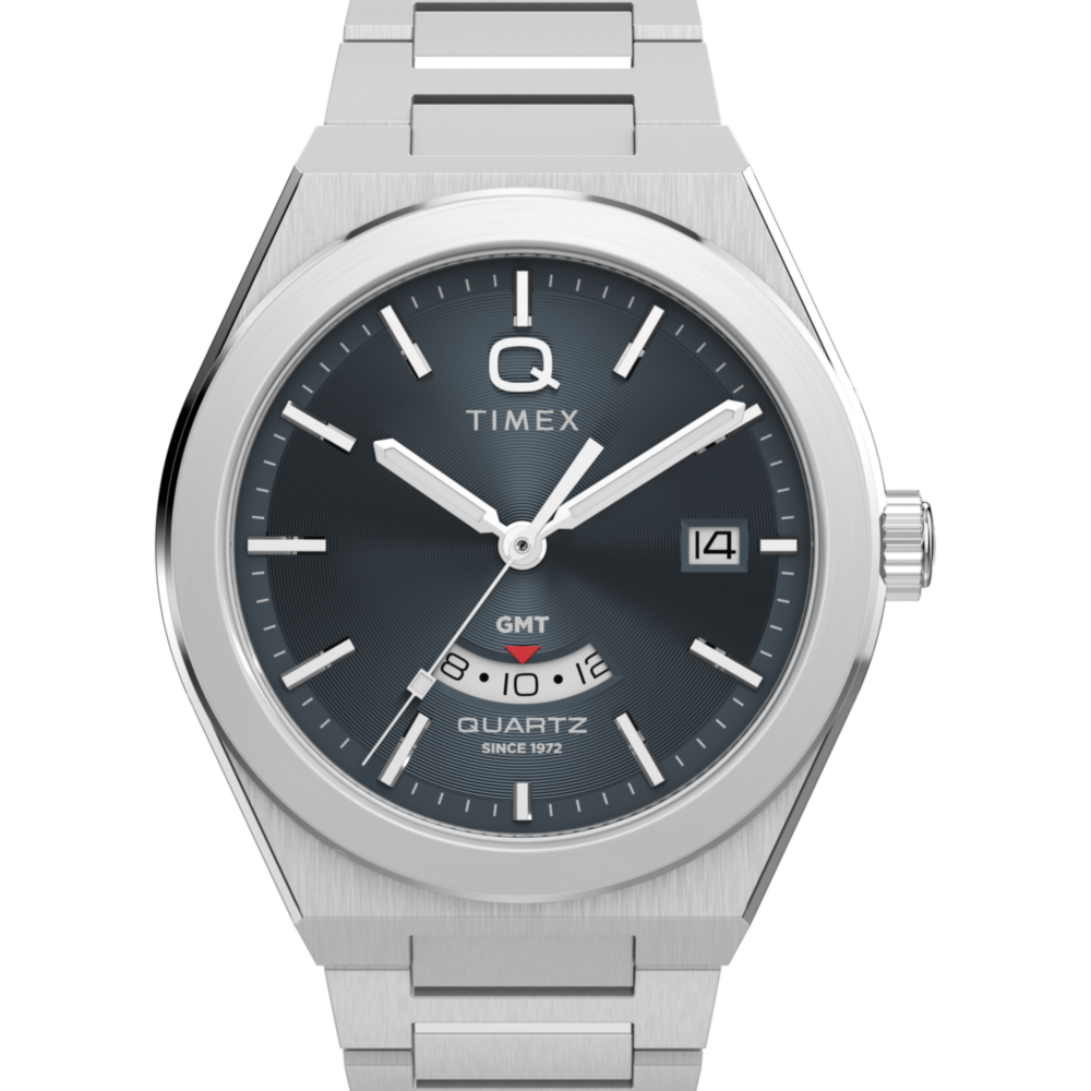 Q Timex® Continental GMT 39mm Stainless Steel Bracelet Watch