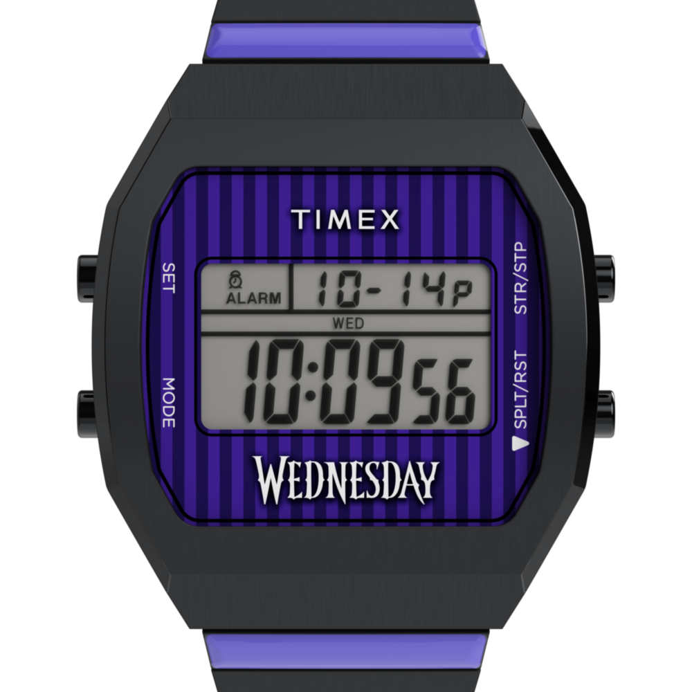 Timex x Wednesday T80 36mm Stainless Steel Black and Purple Expansion Band Watch