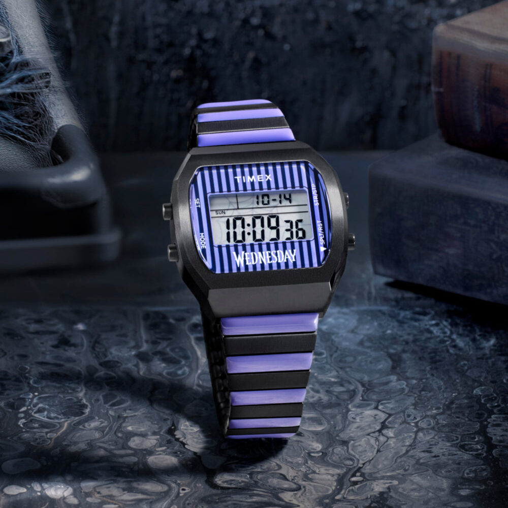 Timex x Wednesday T80 36mm Stainless Steel Black and Purple Expansion Band Watch