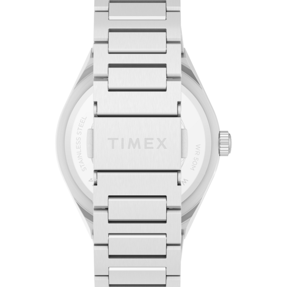 Q Timex® Continental Day and Date 39mm Stainless Steel Bracelet Watch
