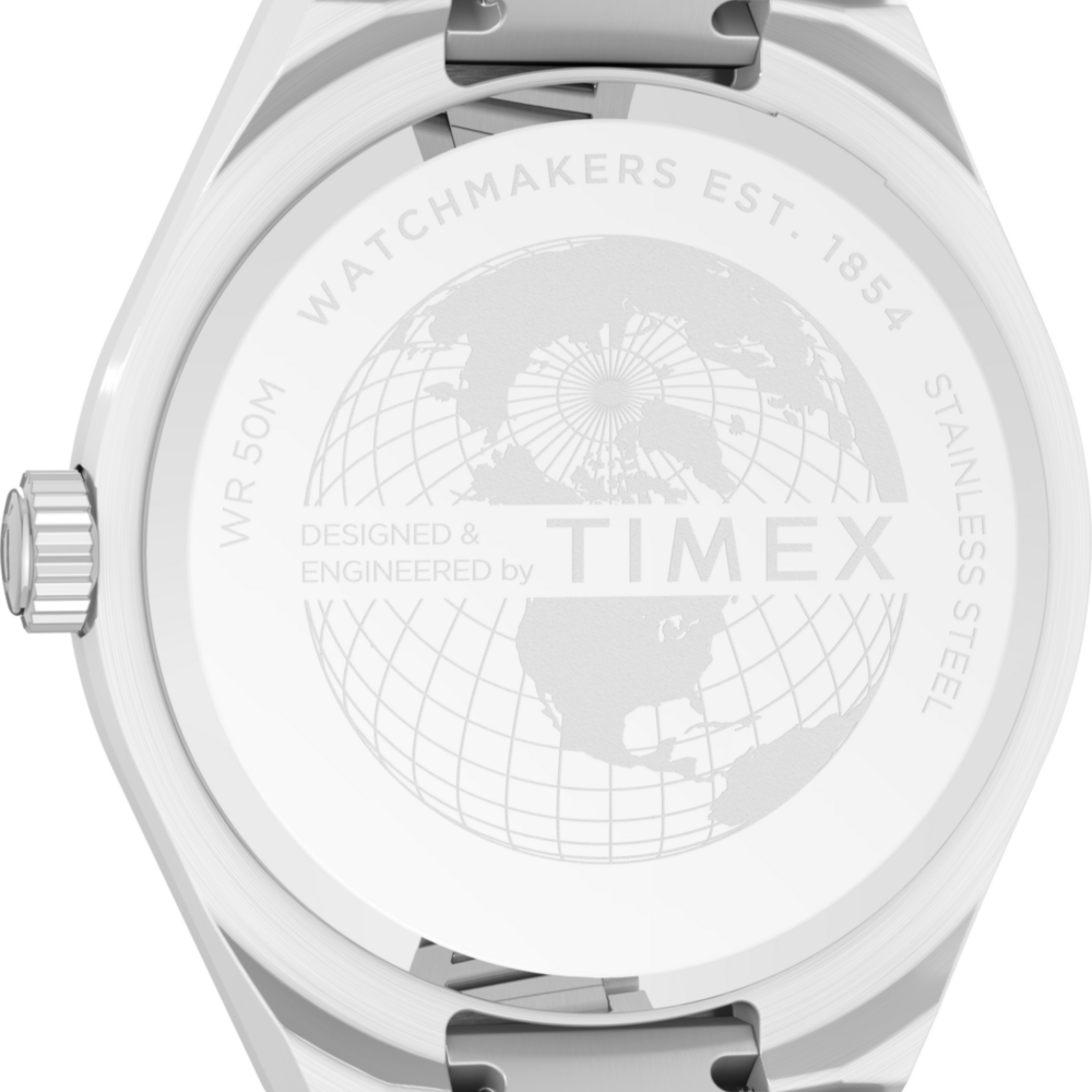 Q Timex® Continental Day and Date 39mm Stainless Steel Bracelet Watch