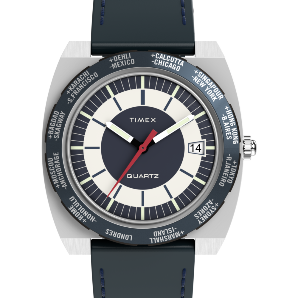 Q Timex® 1972 World Time 39mm Leather Strap Watch