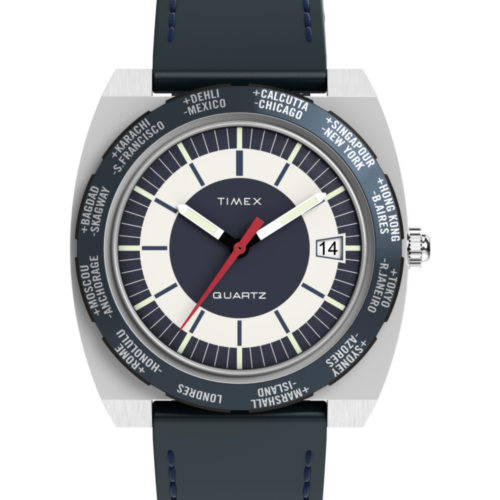 Q Timex® 1972 World Time 39mm Leather Strap Watch