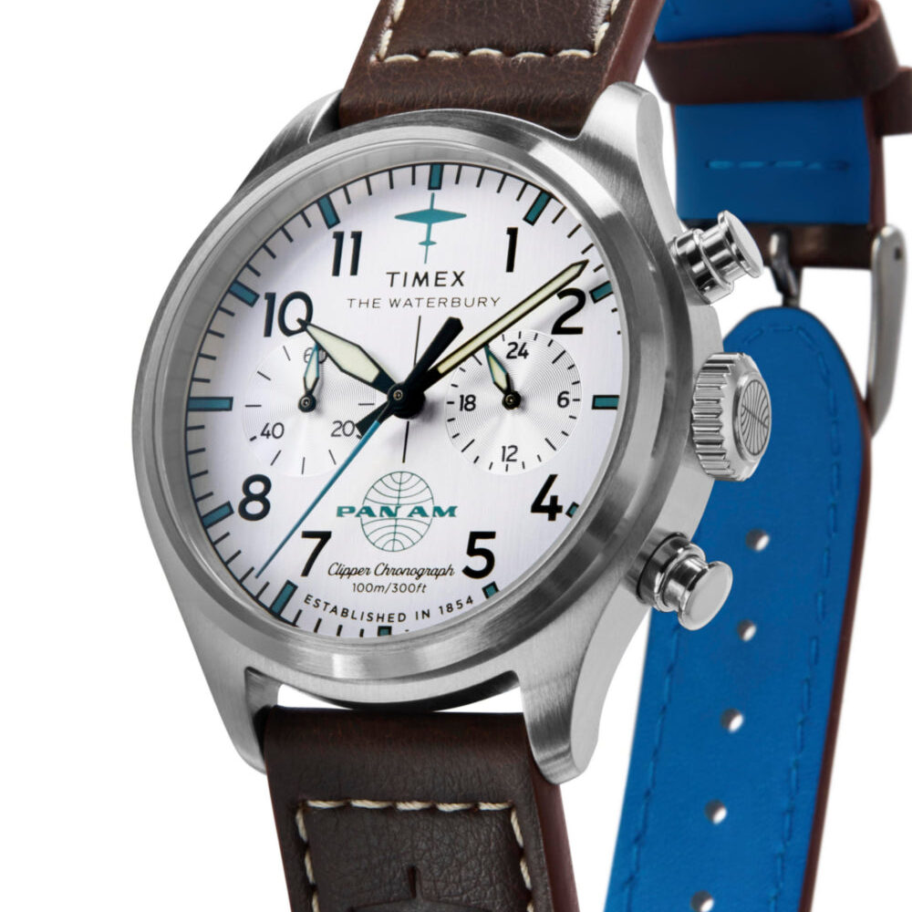 Timex x Pan Am® Waterbury Ace Chronograph 41mm Leather Strap Watch