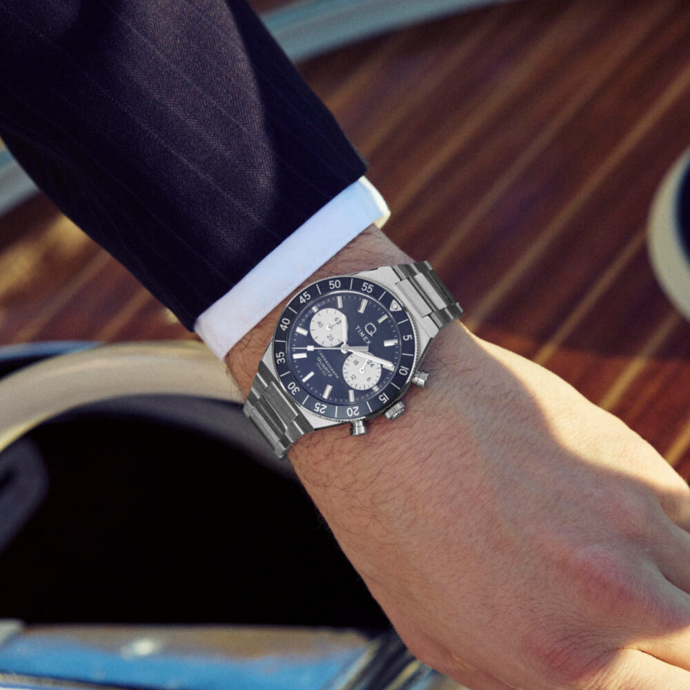 Q Timex Continental Chronograph 40mm Stainless Steel Bracelet Watch